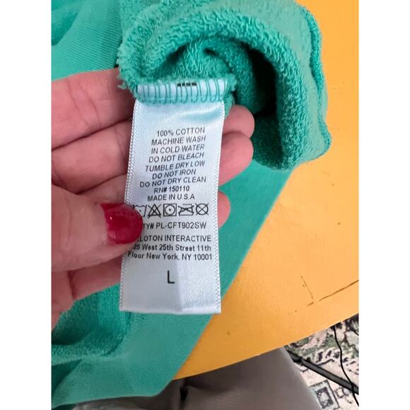 Peloton Terry Cloth Teal Green Graphic Crewneck Pullover Sweatshirt Size Large - Picture 7 of 7
